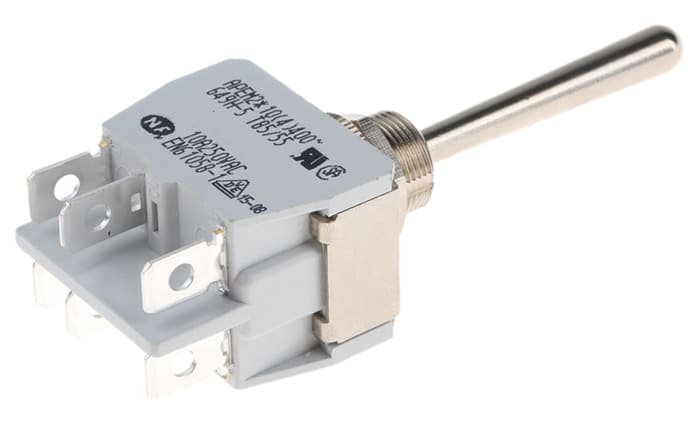 APEM Toggle Switch, Panel Mount, On-Off-On, DPDT, Solder Terminal