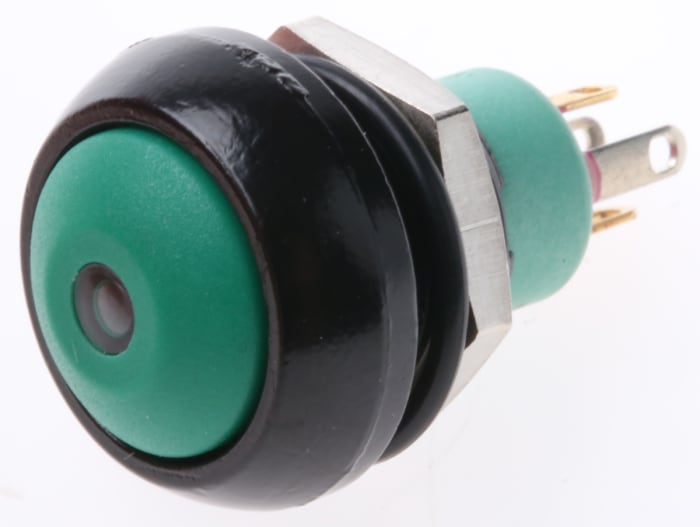 Interruptor de Botón Pulsador APEM, color de botón Verde, SPST, acción momentánea, 5 A a 28 V dc, 28V dc, Montaje en