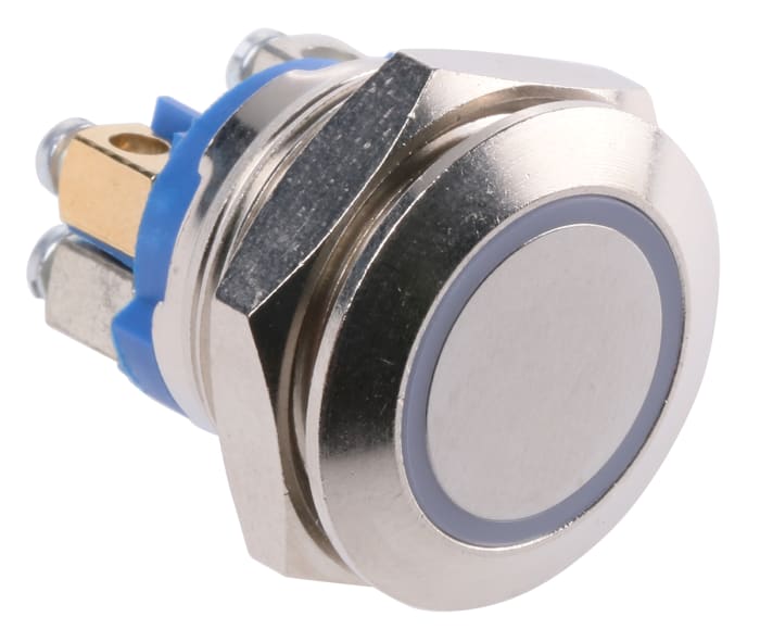 APEM Illuminated Push Button Switch, Momentary, 19.2mm Cutout, SPST, Blue LED, IP65