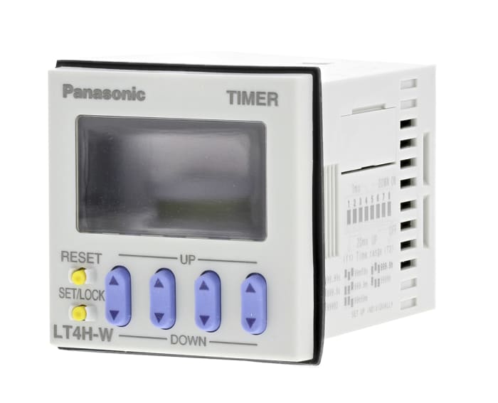 Panasonic LT4H-W Series Panel Mount Timer Relay, 100 → 240V ac, 0 → 9999 h, 0 → 9999 min, 0