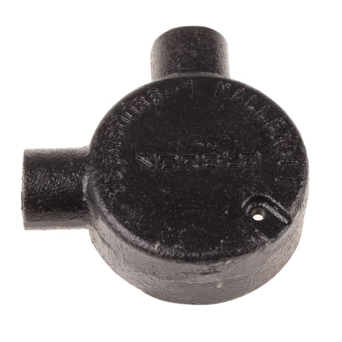 Racor para conducto RS PRO, Caja de Derivación de Salida Acodada de Acero Negro, tamaño nom. 20mm