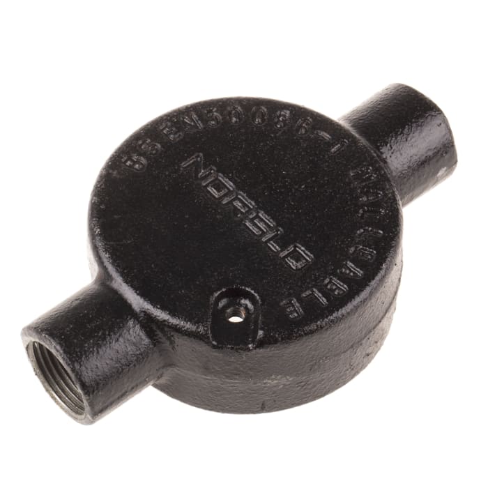 Racor para conducto RS PRO, Caja de Derivación de Salida Recta de Acero Negro, tamaño nom. 20mm