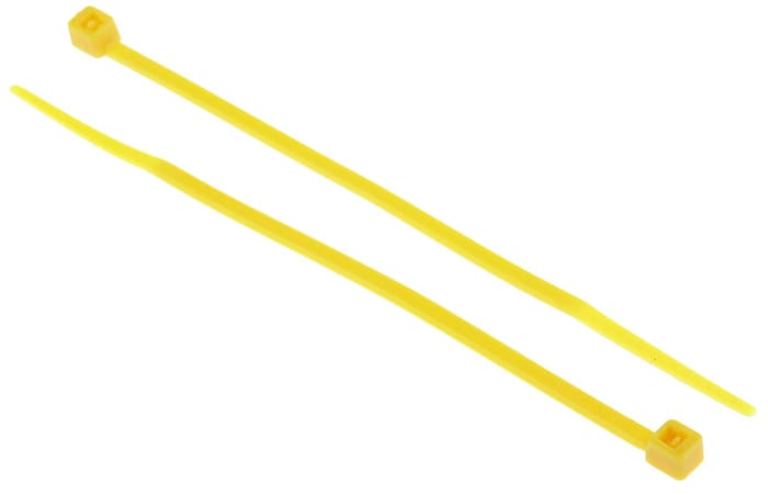 RS PRO Cable Tie, 100mm x 2.5mm, Yellow Nylon, Pk-100