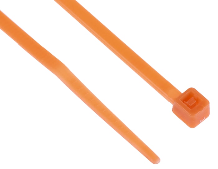 RS PRO Cable Tie, 100mm x 2.5mm, Orange Nylon, Pk-100