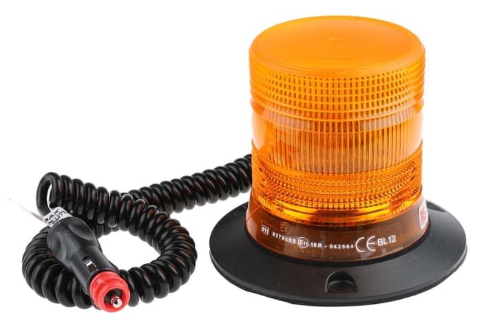 RS PRO Amber Flashing Beacon, 10 → 30 V dc, Magnetic Mount, Xenon Bulb, IP56