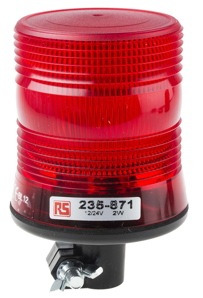RS PRO Red Flashing Beacon, 10 → 30 V dc, DIN Mount, Tube Mount, Xenon Bulb, IP56