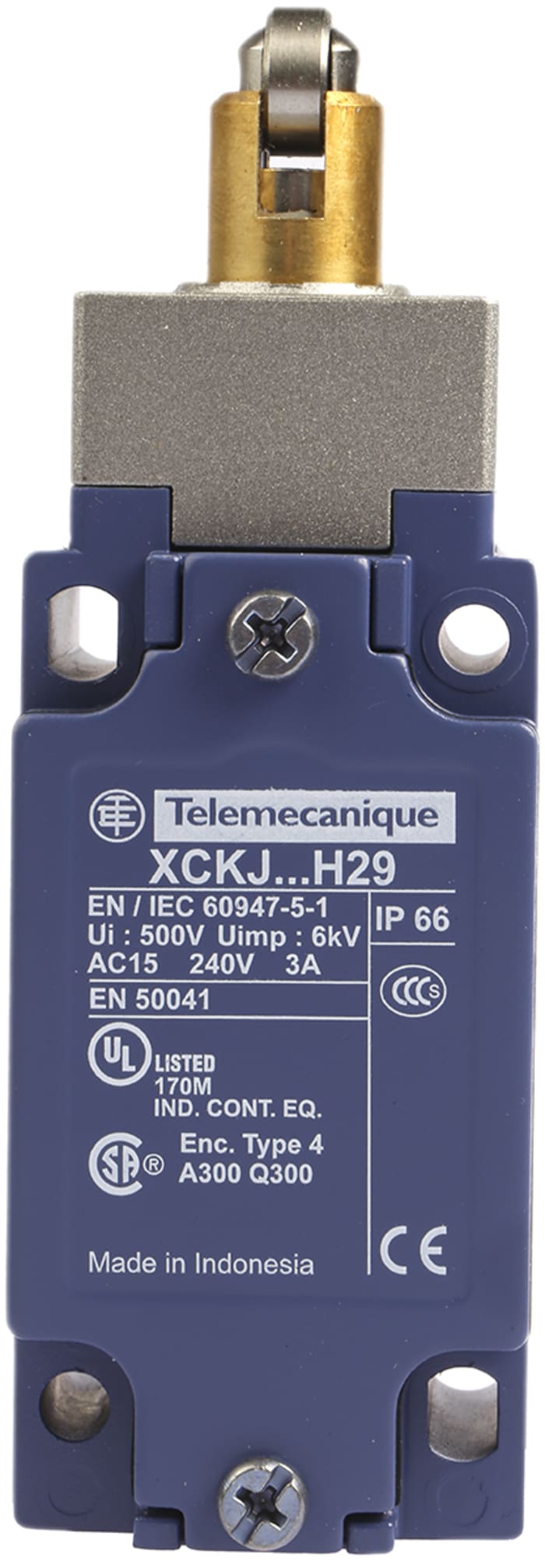Telemecanique Sensors OsiSense XC Series Plunger Limit Switch, NO/NC, IP66, SPDT, Zinc Alloy Housing, 240V ac Max, 10A Telemecanique Sensors OsiSense XC Series Plunger Limit Switch, NO/NC, IP66, SPDT, Zinc Alloy Housing, 240V ac Max, 10A