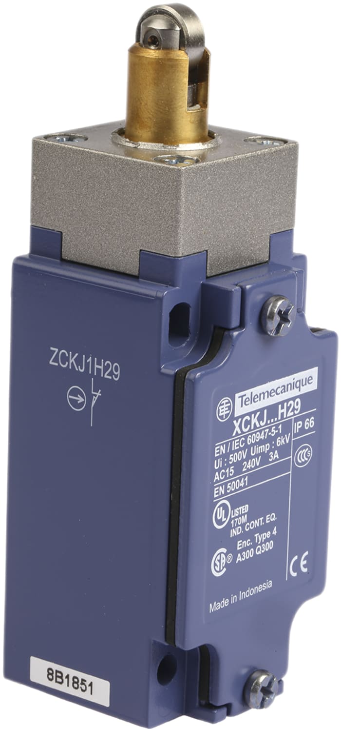 Telemecanique Sensors OsiSense XC Series Plunger Limit Switch, NO/NC, IP66, SPDT, Zinc Alloy Housing, 240V ac Max, 10A Telemecanique Sensors OsiSense XC Series Plunger Limit Switch, NO/NC, IP66, SPDT, Zinc Alloy Housing, 240V ac Max, 10A