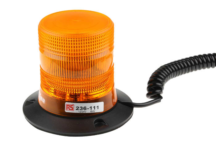 RS PRO Amber Flashing Beacon, 10 → 30 V dc, Magnetic Mount, Xenon Bulb, IP56