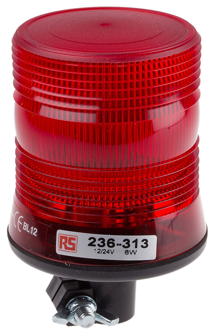 RS PRO Red Flashing Beacon, 10 → 30 V dc, DIN Mount, Tube Mount, Xenon Bulb, IP56