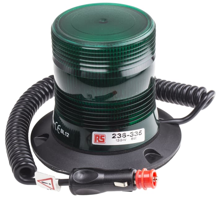 Výstražný maják Blikající barva Zelená Xenon 395 mA, 460 mA Magnetický držák 10 → 30 v DC EMC (ECE R10), V