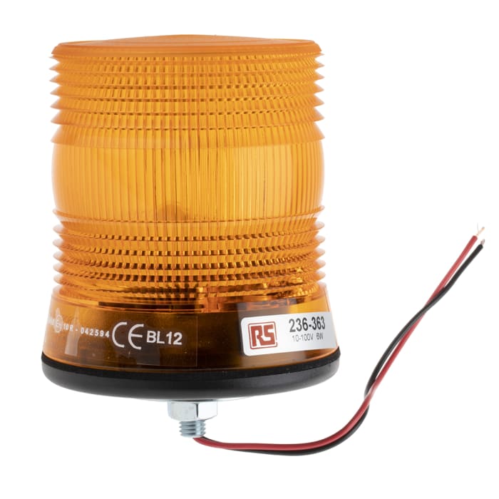 RS PRO Amber Flashing Beacon, 10 → 100 V dc, Surface Mount, Xenon Bulb, IP56