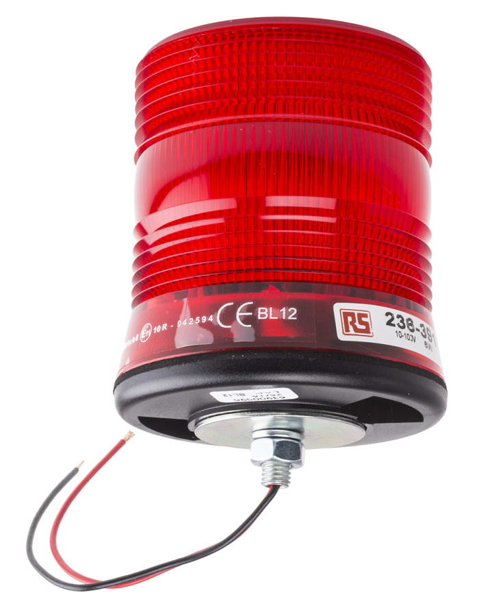 RS PRO Red Flashing Beacon, 10 → 100 V dc, Surface Mount, Xenon Bulb, IP56