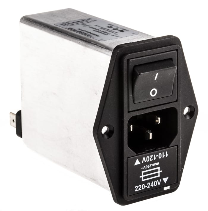 Filtr IEC, Samec C14, Montáž na panel 5 x 20mm, Faston, 2.5A, 250 V AC, 50 → 400Hz