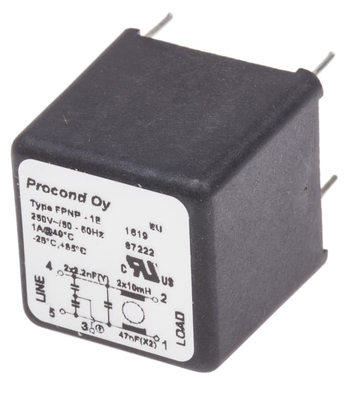 Filtre RFI RS PRO, 1A max, 250 V c.a. max, Traversant