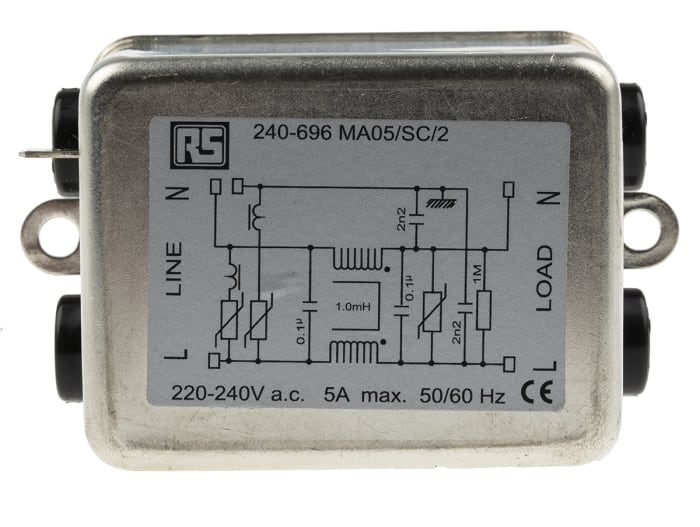 Filtre RFI RS PRO, 5A max, 240 V c.a. max, Montage sur châssis