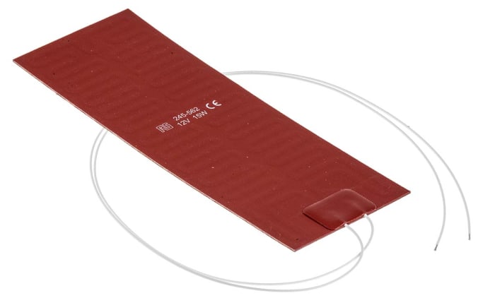 Calentador flexible de silicona rectangular, 75 x 200 mm, 12 Vdc, 15 W