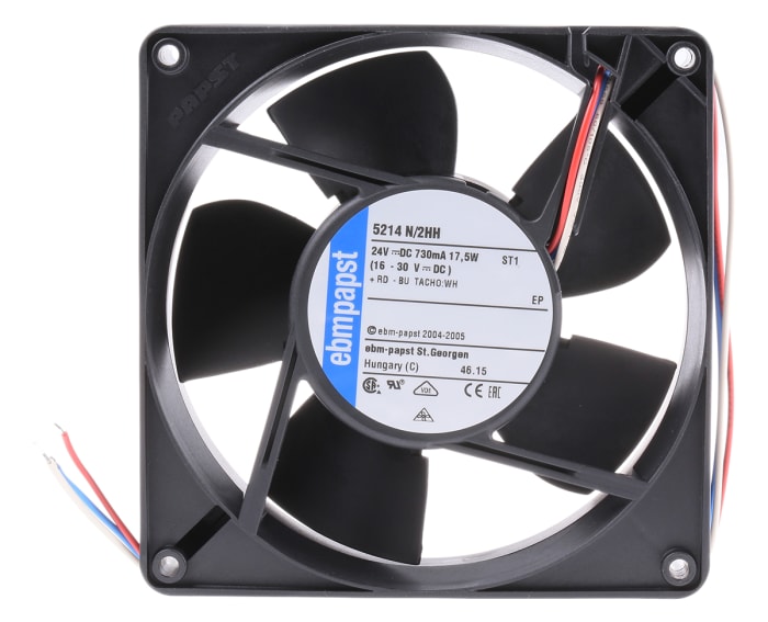 5214n 2hh Ebm Papst Ebm Papst 24 V Dc Dc Axial Fan 127 X 127 X 38mm 340m H 17 5w 250 779 Rs Components