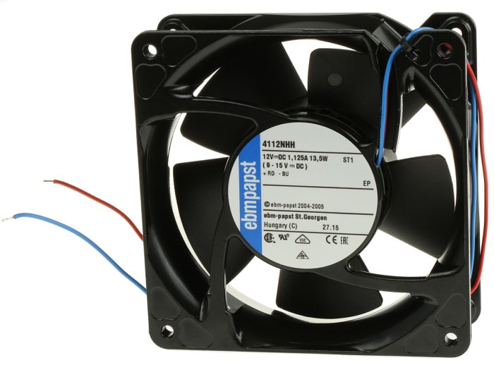 ebm-papst 4100 NHH - S-Force Series Axial Fan, 12 V dc, DC Operation, 260m³/h, 13.3W, 1.11A Max, 119 x 119 x 38mm