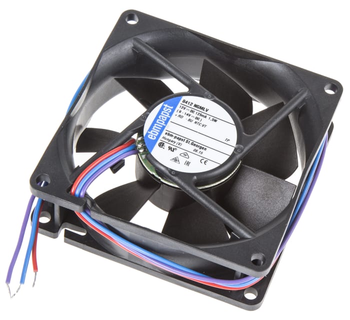 ebm-papst 8400 N Series Axial Fan, 12 V dc, DC Operation, 45m³/h, 1.5W, 125mA Max, 80 x 80 x 25mm