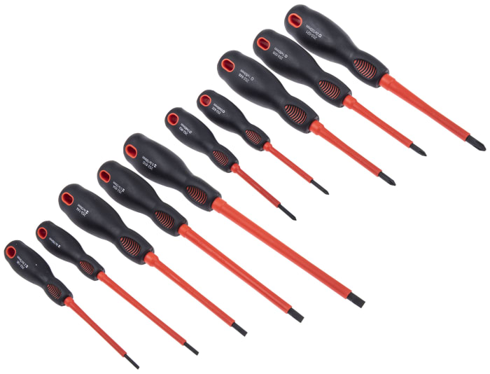 RS PRO Phillips; Pozidriv; Slotted Insulated Screwdriver Set, 10-Piece