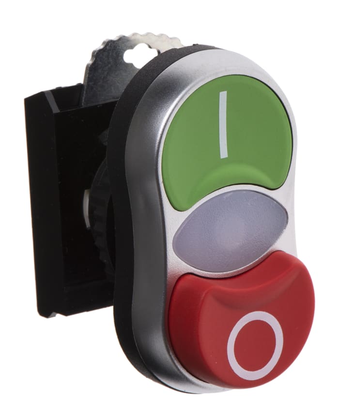 Cabezal de pulsador BACO serie BACO, Ø 22mm, de color Verde, Rojo, Retorno por Resorte, IP66