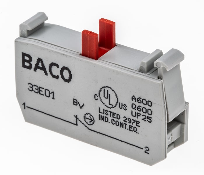 33E01 BACO | BACO BACO Series Contact Block, 600V, 1NC | 260-154 | RS ...