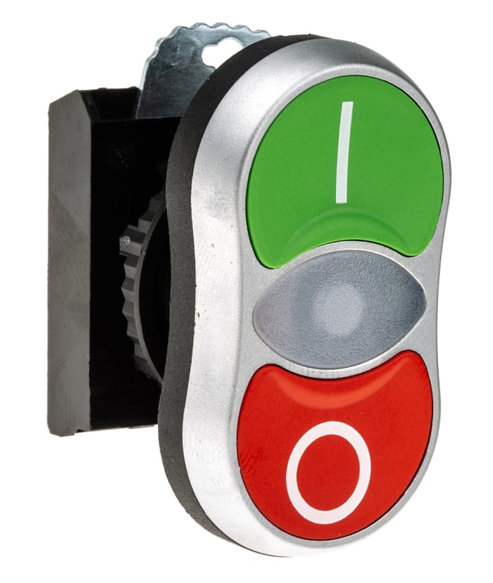 Cabezal de pulsador BACO serie BACO, Ø 22mm, de color Verde, Rojo, Retorno por Resorte, IP66
