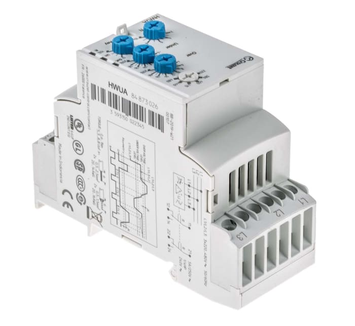 Crouzet Phase, Voltage Monitoring Relay, 3 Phase, DPDT, 194 → 528 V, DIN Rail