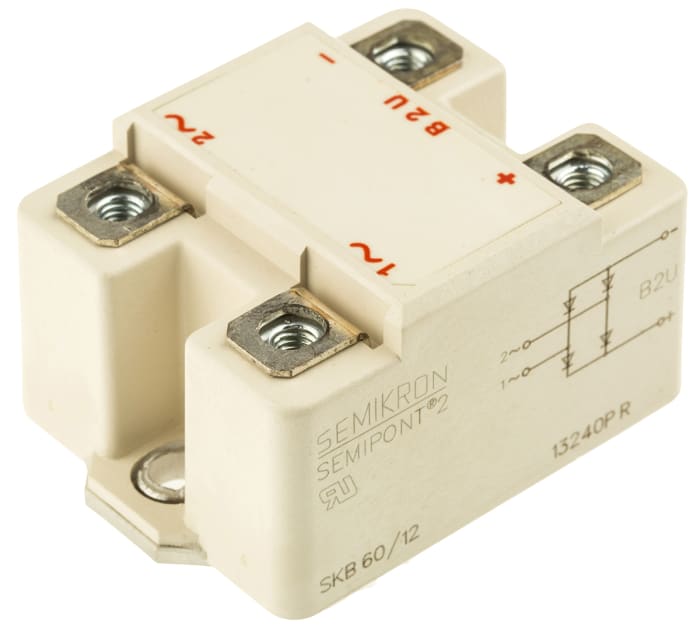 Semikron Danfoss Bridge Rectifier Module, 60A, 1200V, 4-Pin