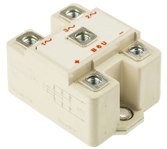 Semikron Danfoss Bridge Rectifier Module, 60A, 800V, 3-phase, 4-Pin