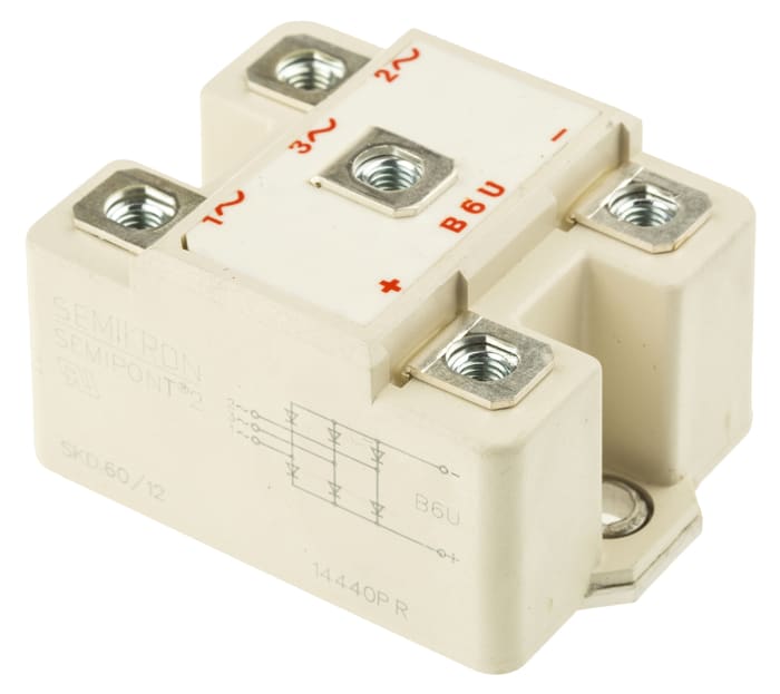 Semikron Danfoss Bridge Rectifier Module, 60A, 1200V, 3-phase, 5-Pin
