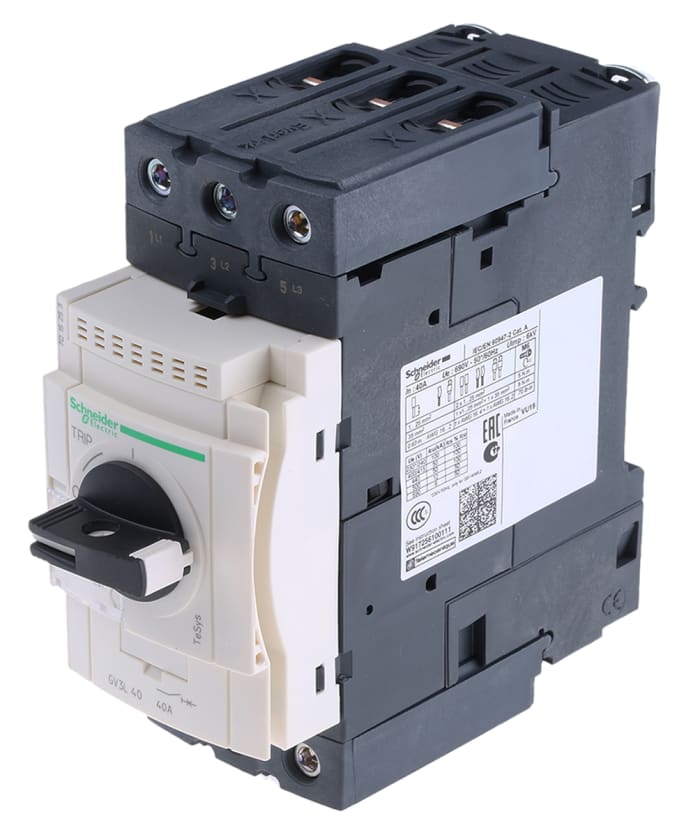 Schneider Electric TeSys Thermal Circuit Breaker - TeSyS GV 3 Pole 690V Voltage Rating DIN Rail Mount, 40A Current