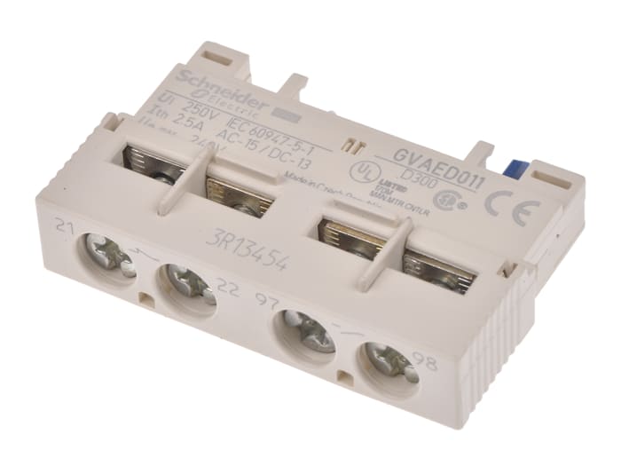 Schneider Electric Auxiliary Contact Block, 2 Contact, 1NC + 1NO, Front Mount GVAE