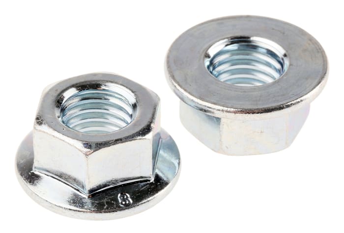 Tuerca hexagonal con reborde M10 RS PRO de acero Galvanizado brillante, anch. 15.0mm, alt. 10.0mm