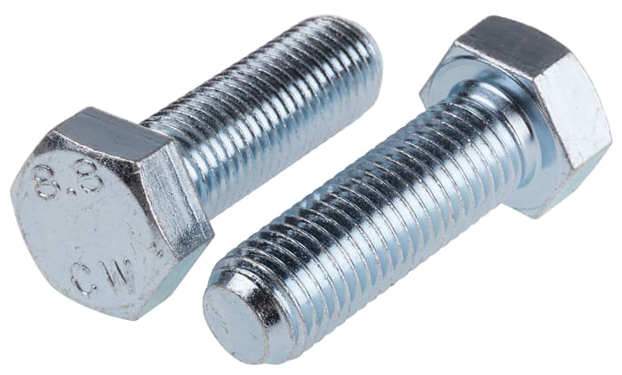 RS PRO Bright Zinc Plated Steel, Hex Bolt, M16 x 50mm