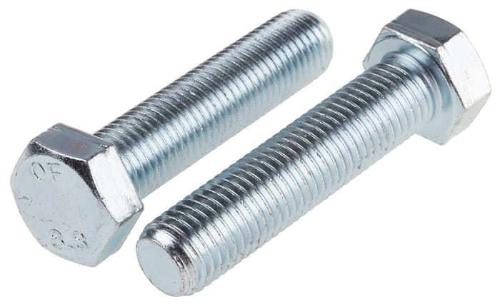 RS PRO Bright Zinc Plated Steel Hex, Hex Bolt, M16 x 70mm