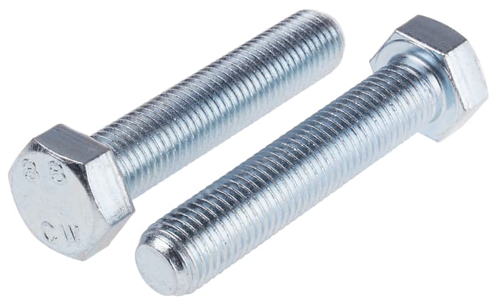 RS PRO Bright Zinc Plated Steel Hex, Hex Bolt, M16 x 80mm