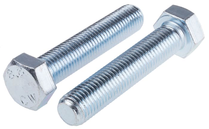 RS PRO Bright Zinc Steel, Hex Bolt x 100 mm