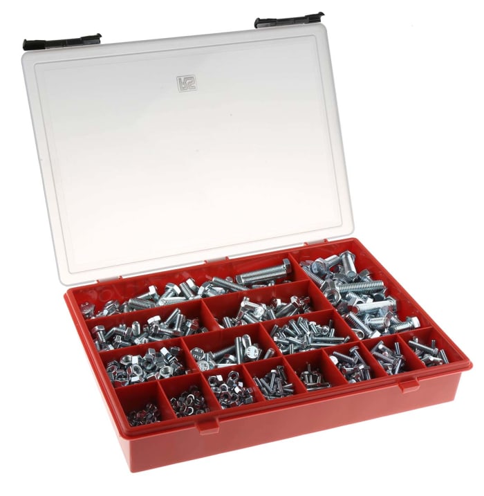 Kit de tornillos de fijación M10, M12, M4, M5, M6, M8 de Acero con huella Hexagonal RS PRO, contiene 1165 piezas