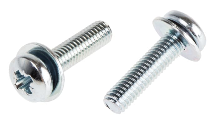 RS PRO M3 x 12mm Zinc Plated Steel Pan Head Sems Screw, Plain Washer