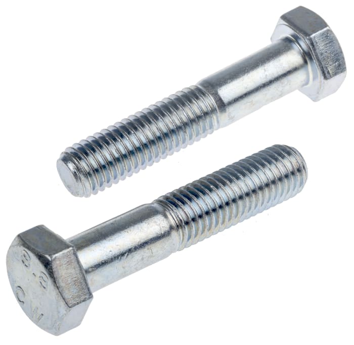 RS PRO Bright Zinc Plated Steel, Hex Bolt, M12 x 60mm