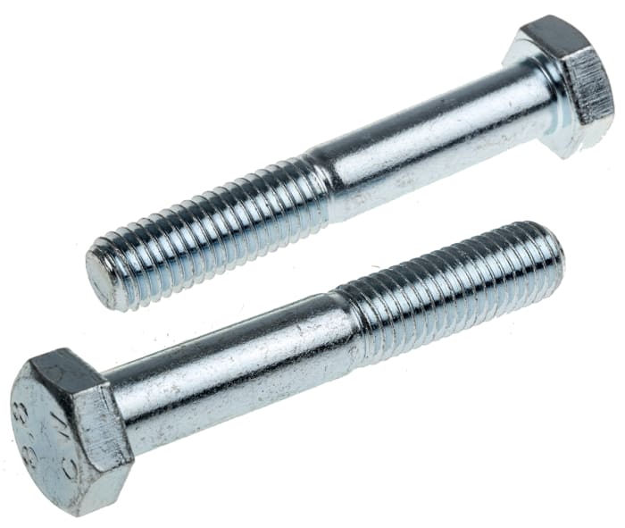 RS PRO Bright Zinc Plated Steel, Hex Bolt, M12 x 75mm