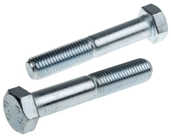 RS PRO Bright Zinc Plated Steel, Hex Bolt, M12 x 90mm
