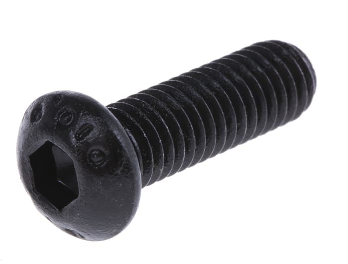 RS PRO Black, Self-Colour Steel Hex Socket Button Screw, ISO 7380, M6 x 20mm