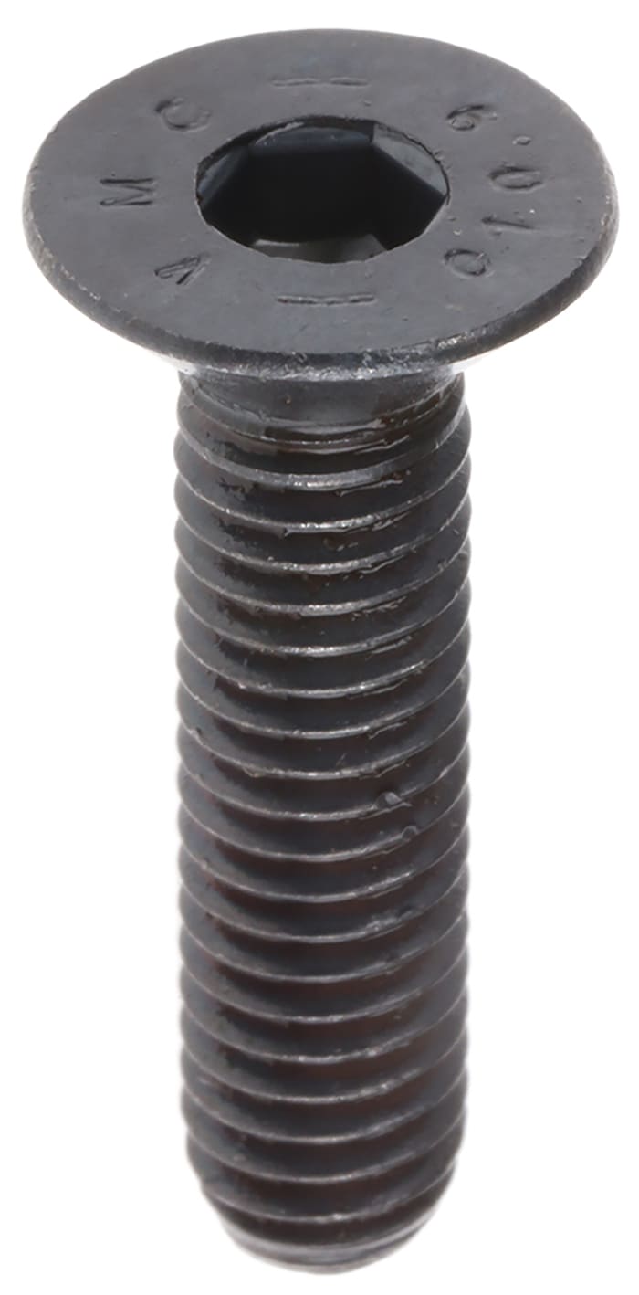 RS PRO M6 x 25mm Hex Socket Countersunk Screw Black, Self-Colour Steel