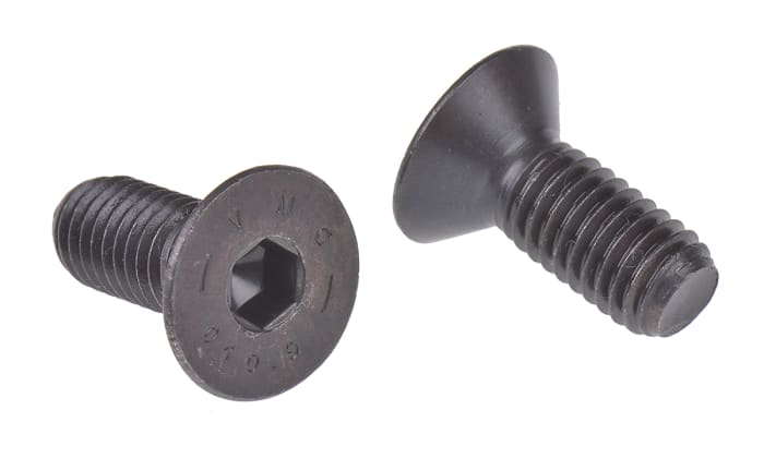 RS PRO M8 x 20mm Hex Socket Countersunk Screw Black, Self-Colour Steel