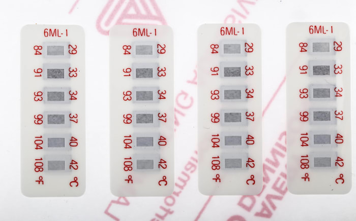 RS PRO Non-Reversible Temperature Sensitive Label, 29°C to 42°C, 6 Levels