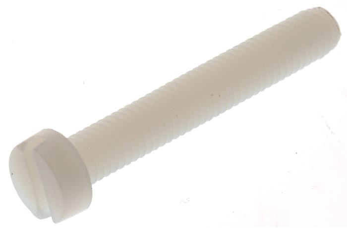 Tornillo de cabeza cilíndrica con huella ranurada RS PRO M6 x 40mm, paso de rosca 1mm, de Nylon