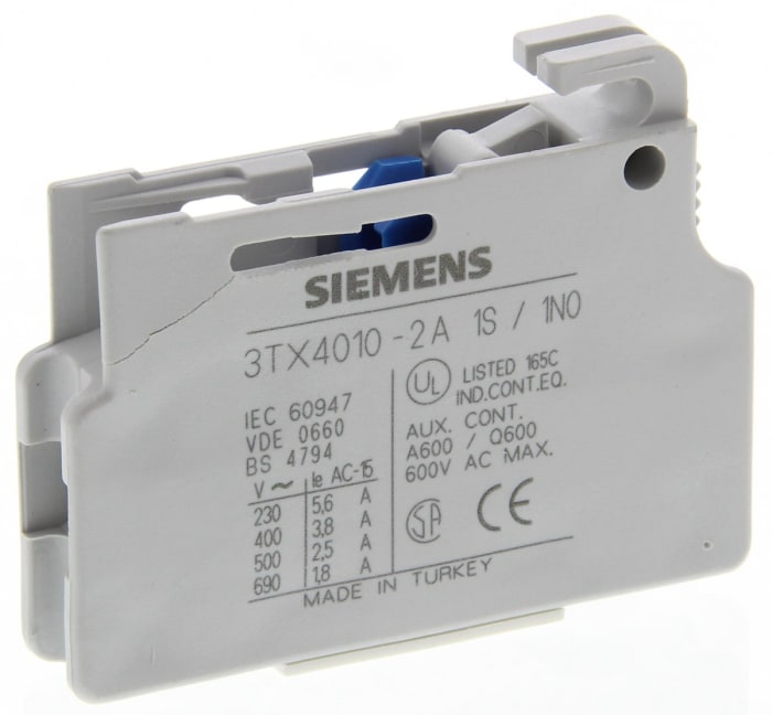 Siemens Auxiliary Contact, 1 Contact, NO, Plug In